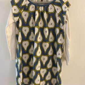 Tea Collection Pear Patterned Dress with White Sleeves, Girls Size 5
